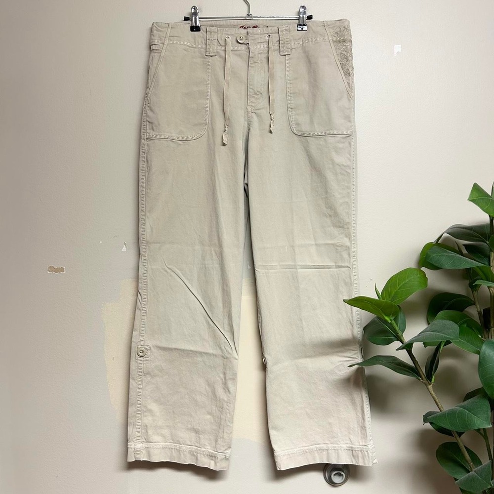 Eddie Bauer Vintage 2000s Cream Fatigue Wide Leg Hiking Pants Mens 36x30